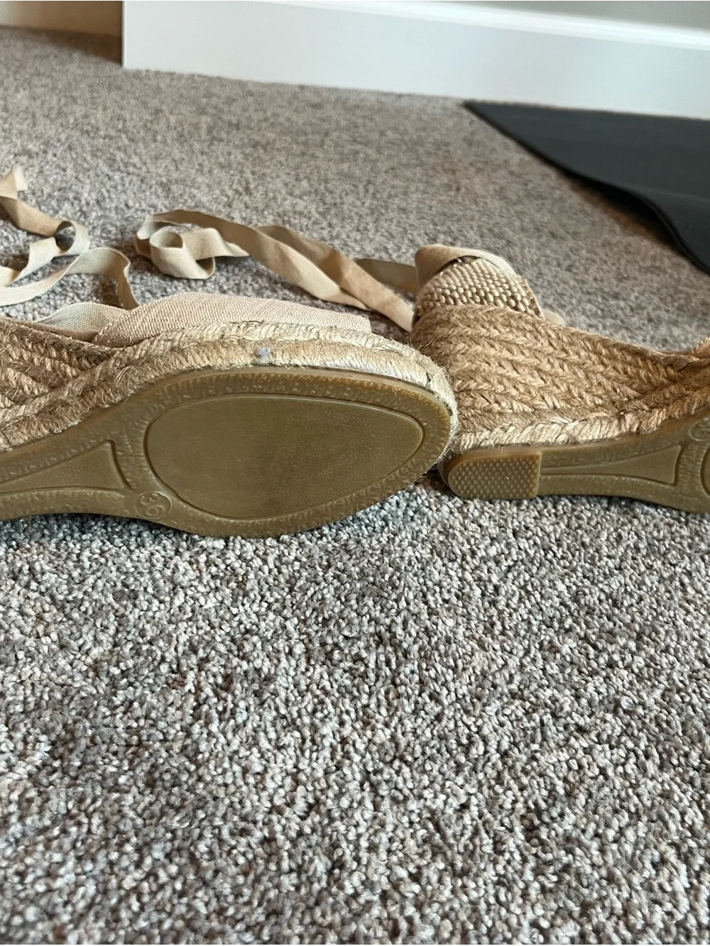 Tan Espadrille Wedge Sandals w/ Ankle Tie - Custom Peruvian Boutique Made. Sz 36